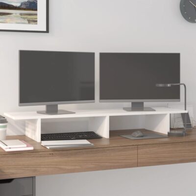 NNEVL Monitor Stand White 100x27x15 cm Solid Wood Pine